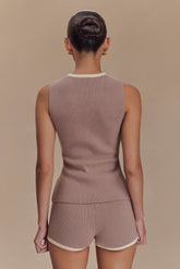 Julianne Contrast Knit Top - Pebble/Ivory